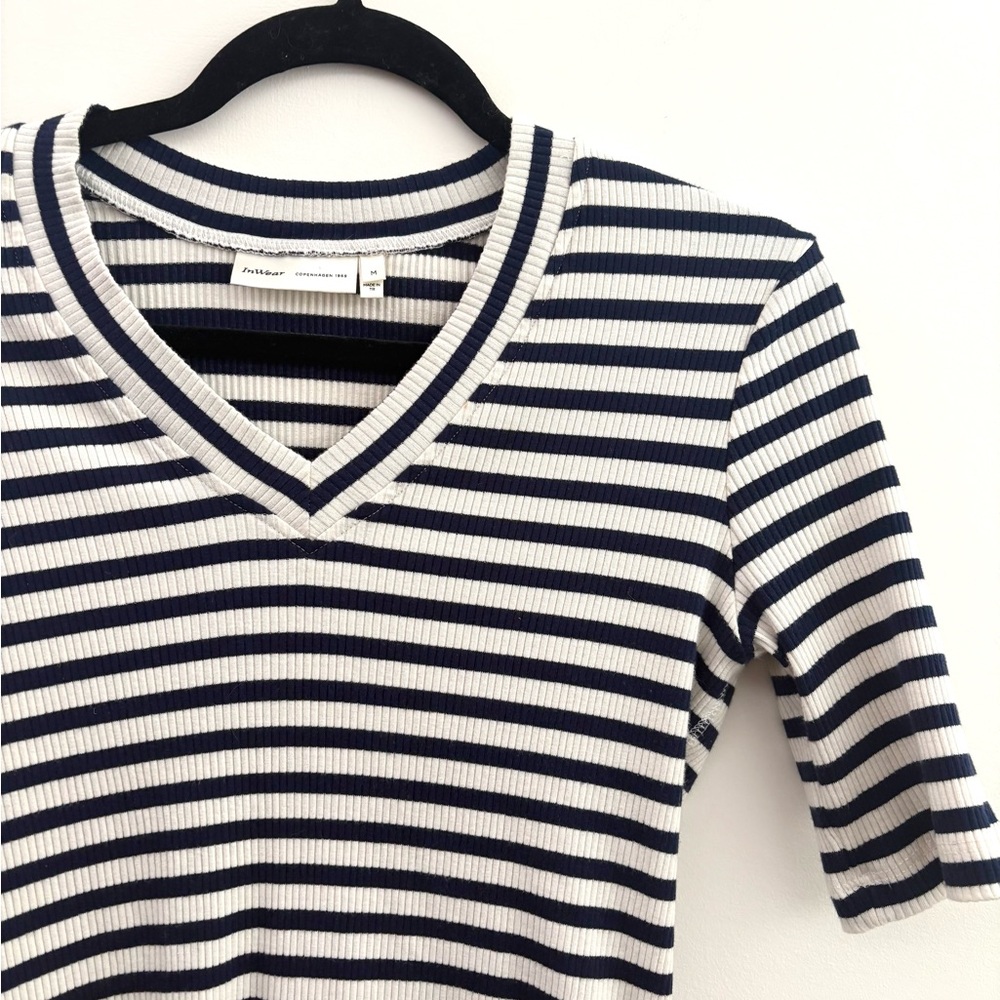 Striped V-Neck Ribbed Top - Picture 2 of 9